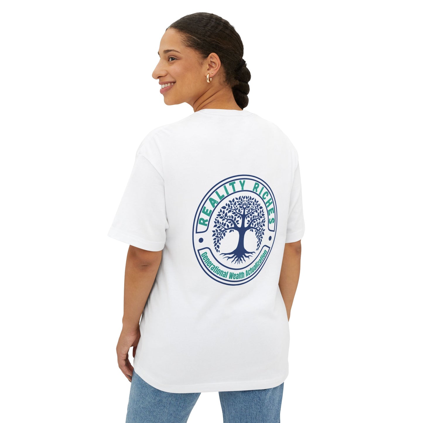 Reality Riches Unisex Oversized Boxy Tee - Design for Wealth Actualization