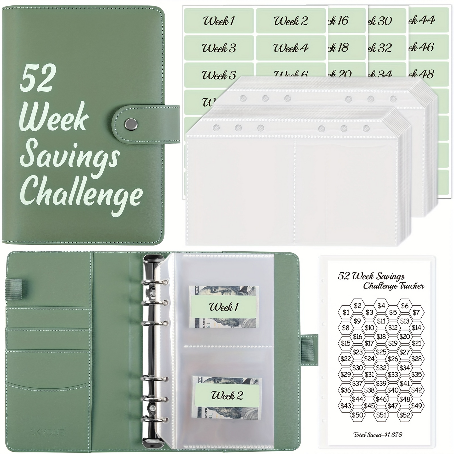 52 Week Savings Challenge Binder with Cash Envelopes